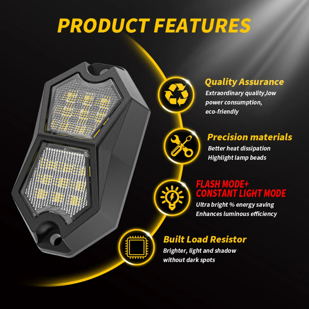 Krator 4PCS Rock White Pods Leds 210 Degree Wide