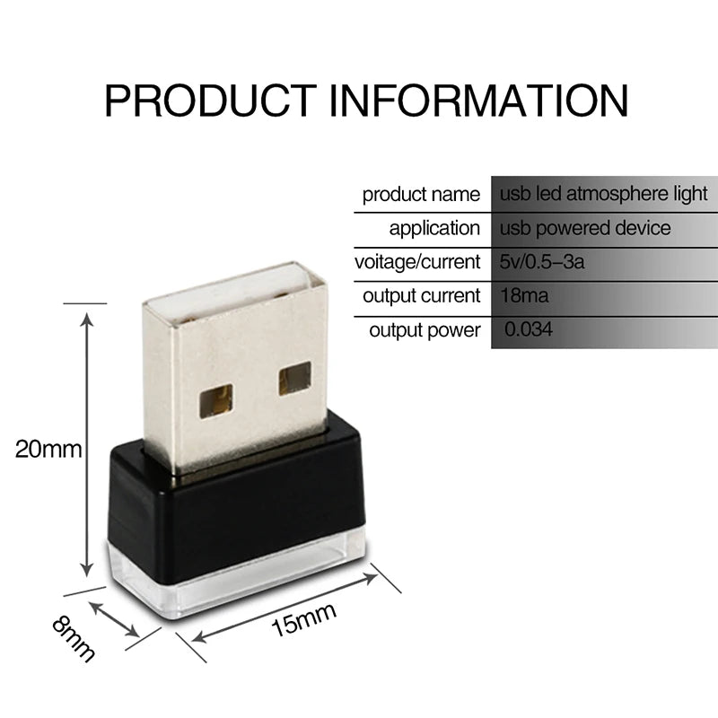 1PC MINI USB Inner Interior Atmosphere Lighting Colorful