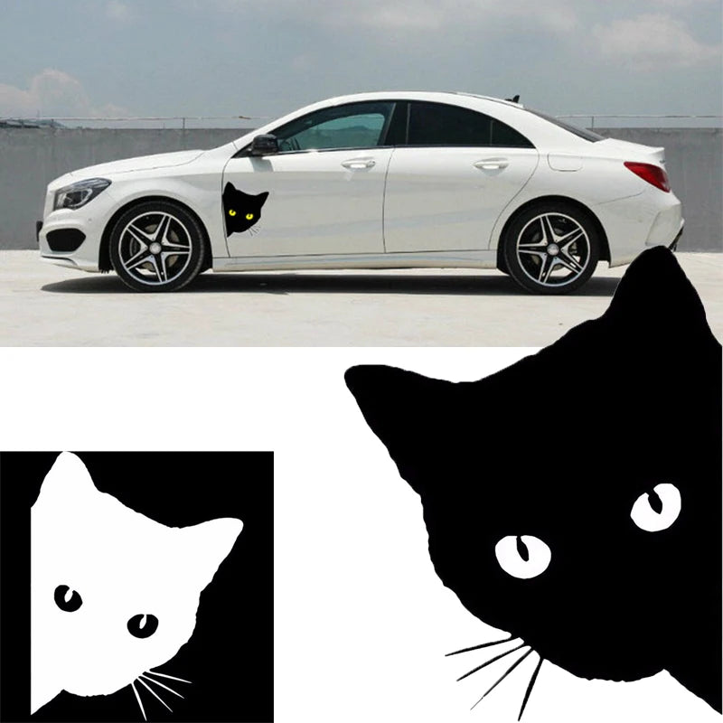2PCS Creative Black Cat Face Peeking Stickers Decal Window