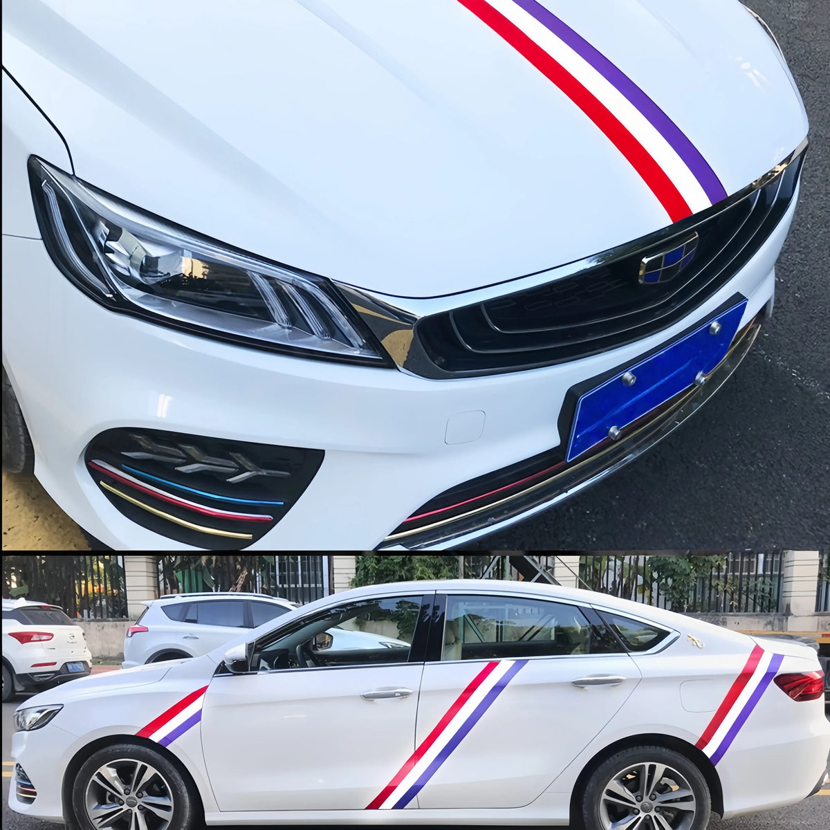 For Hood Roof Boby Exterior Styling Tricolor Racing Stripe Hood