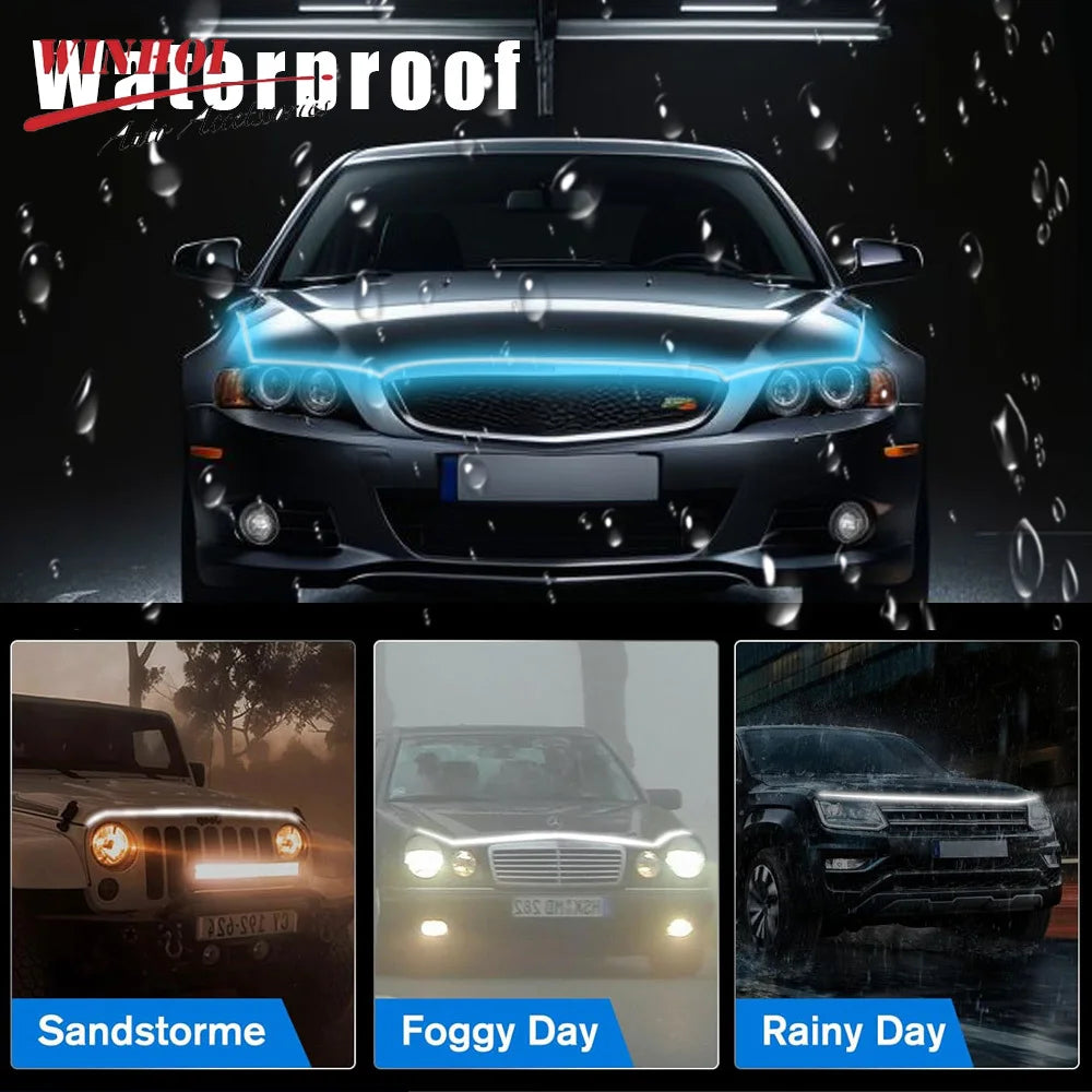 Dynamic Hood Strip Exterior Flexible Daytime Running Engine Cover