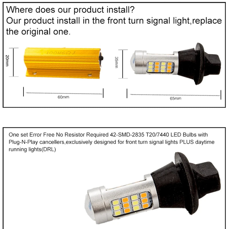42LED T20 W21W wy21w 7440 ba15s bau15s 1156 P21W