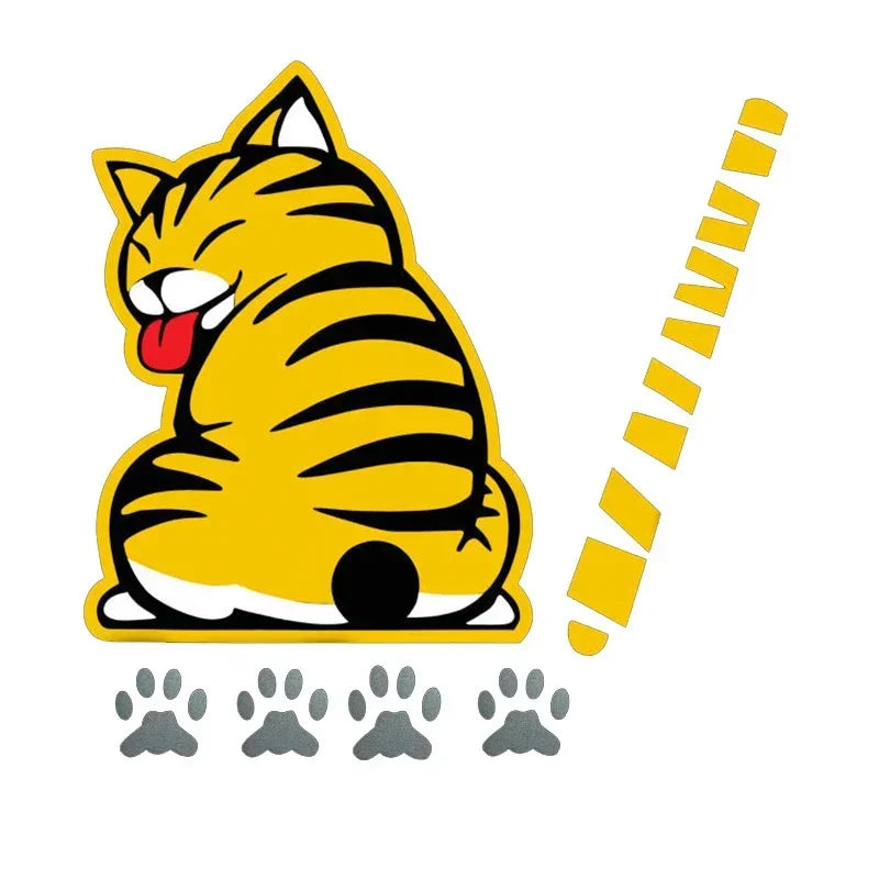 Funny Cat Stickers Moving Tail Rear Windshield Cartoon Reflective