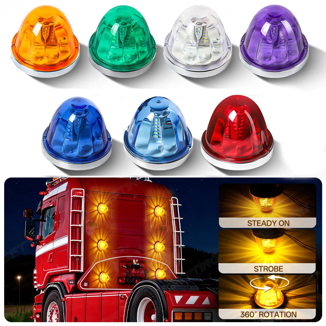 4PC Lorry Truck Side Watermelon 30LED 360 Rotating Safety