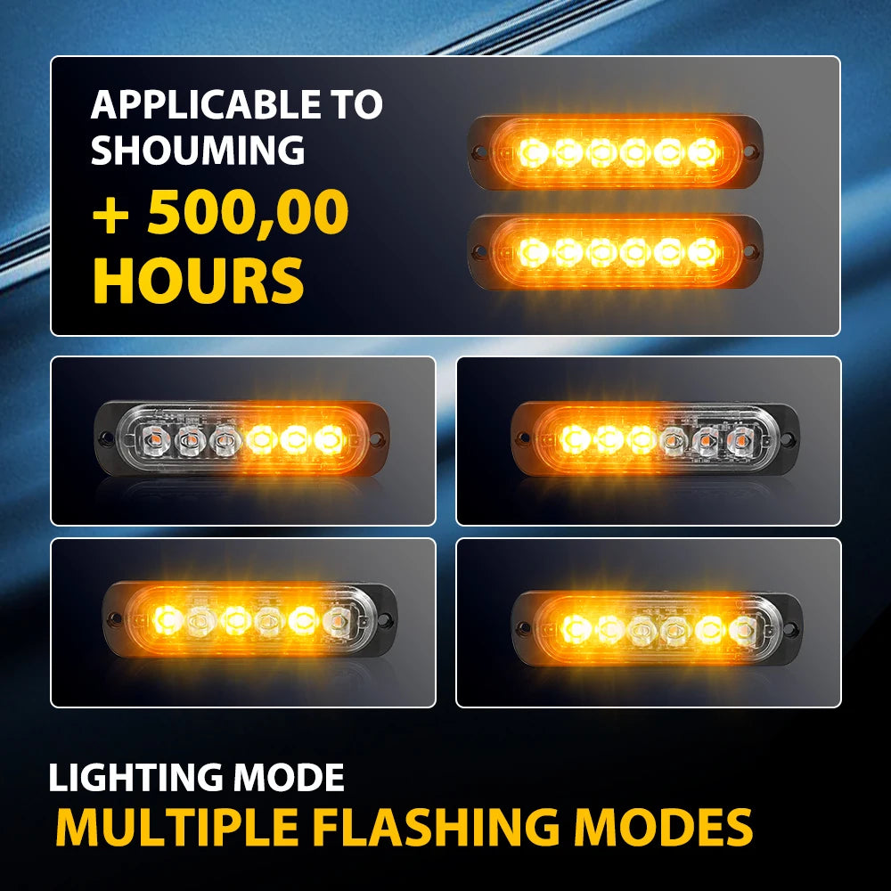 2PCS Amber Strobe Flash Lamps Bars Motorcycle Truck Drl