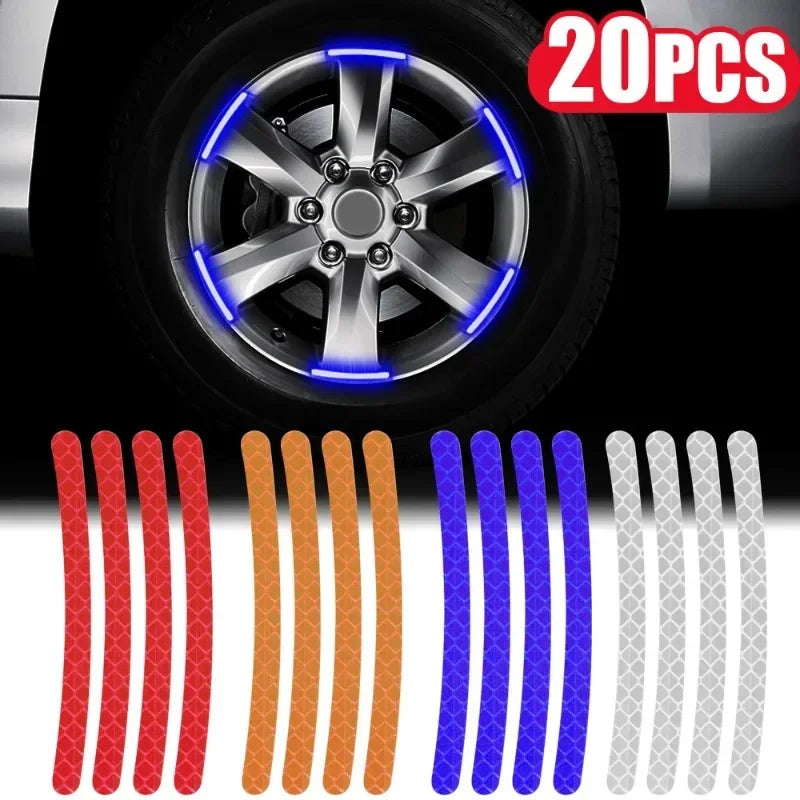 20PCS Wheel Tire Hub Reflective Strips Motor Tyre Night