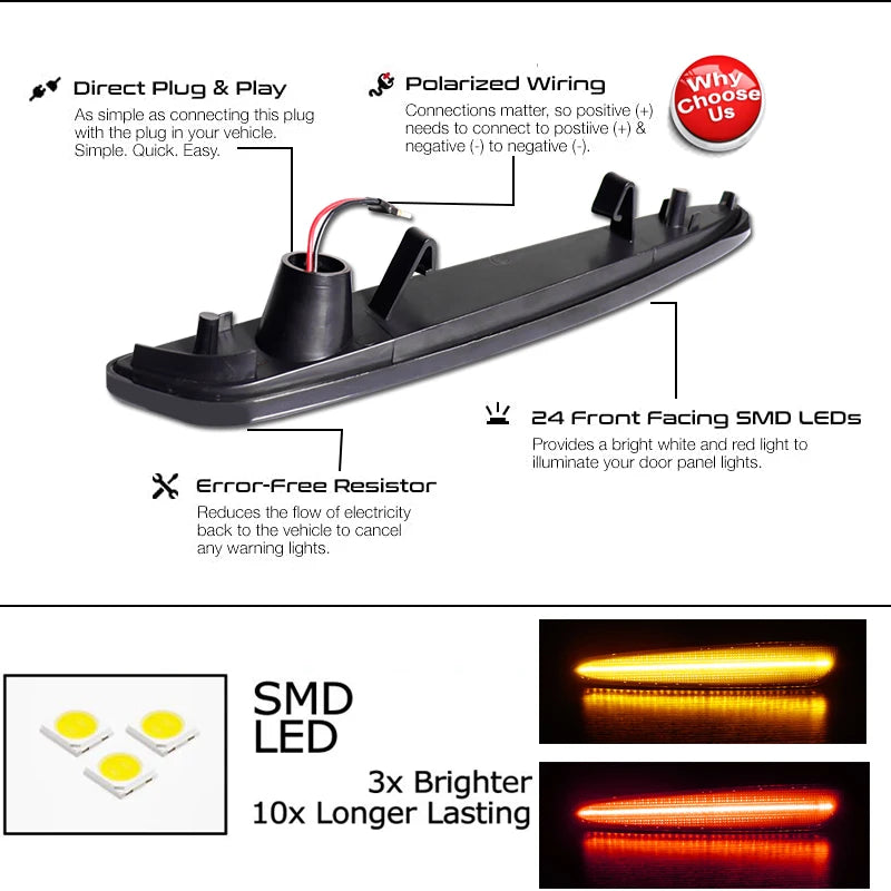 For Chevrolet Chevy Corvette C6 05-13 Ijdm Amber Red Side Marker