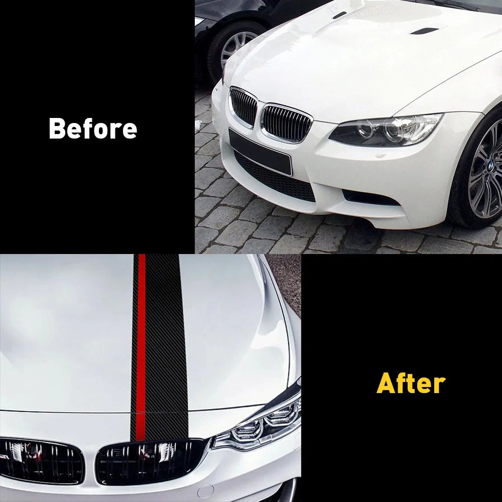 1PCS 5D Carbon Fiber Rally Racing Stripes Front Hood
