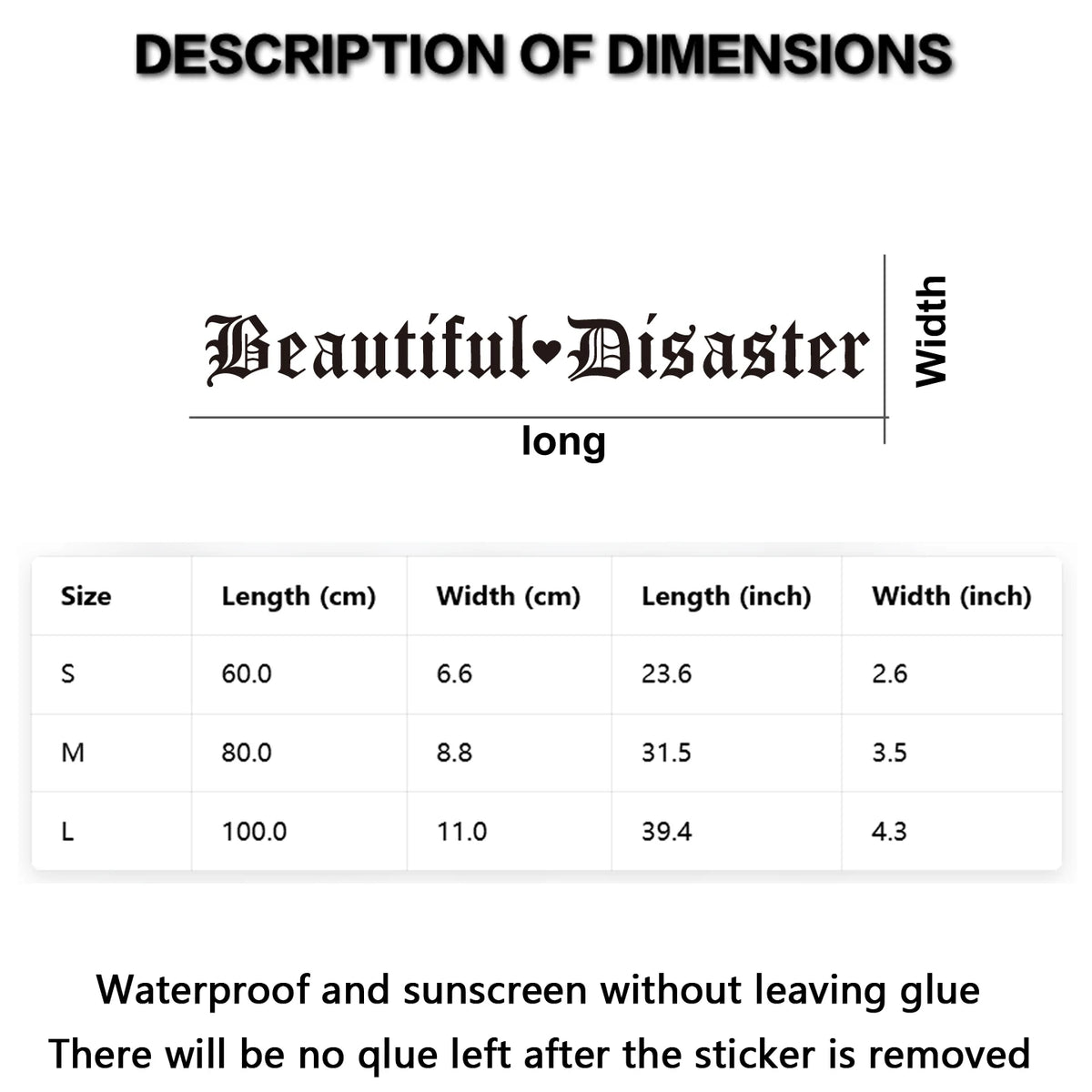 Beautiful Disaster Gothic Letter Vinyl Sticker Jdm Modified Front