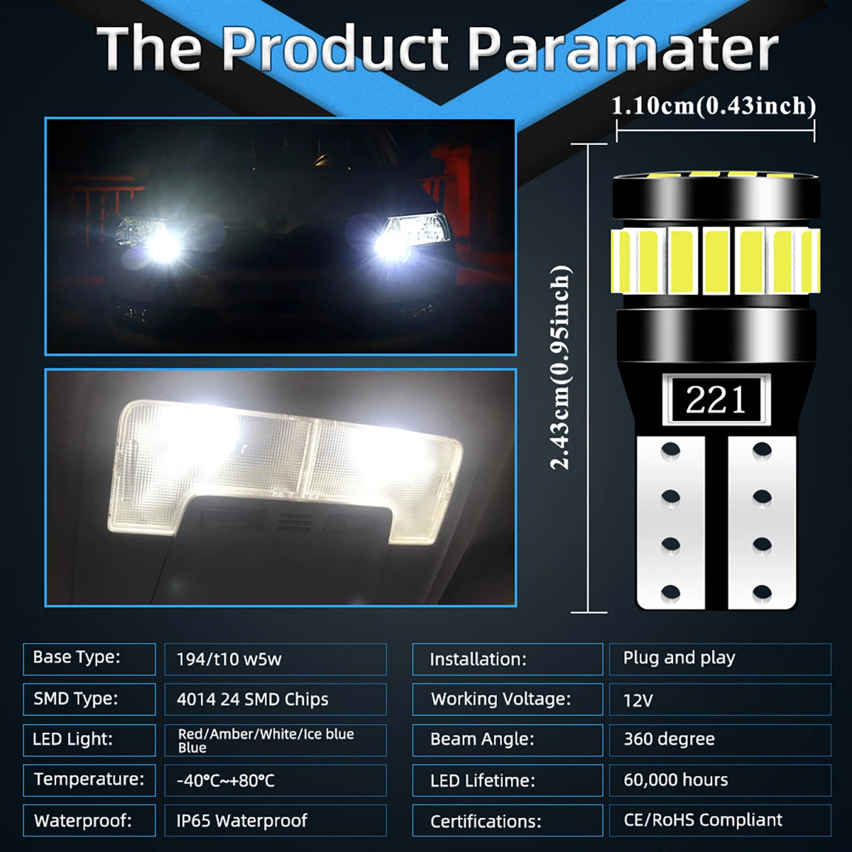 2PCS T10 W5W Canbus No Error 194 168 Bulb