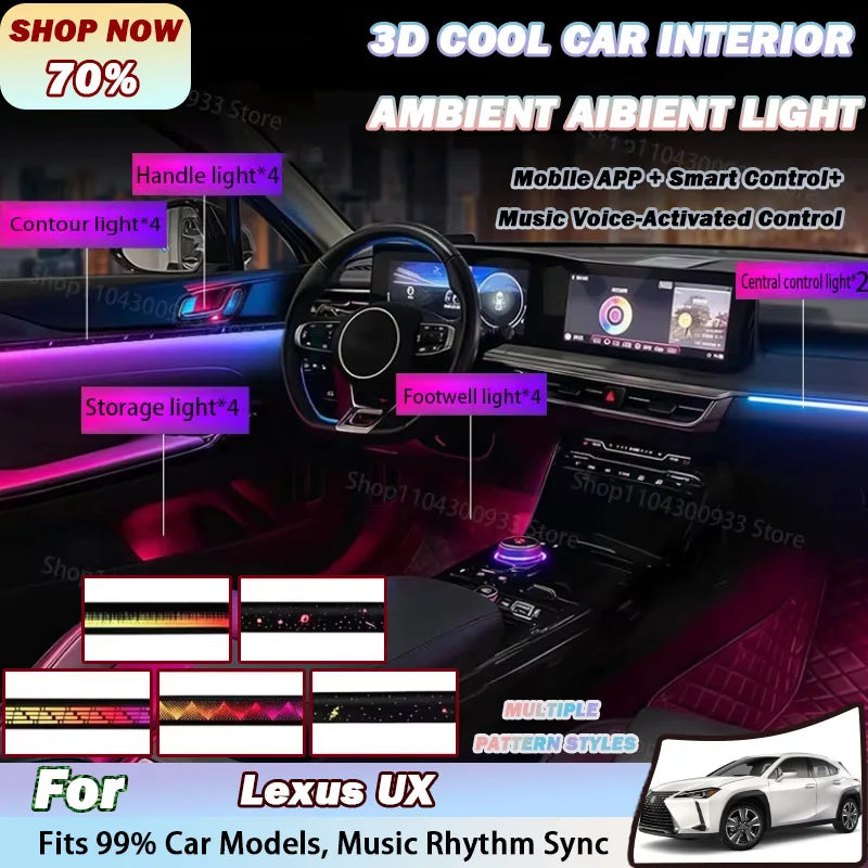 For Lexus Ux LED Interior Ambient Strip RGB Fiber Optic