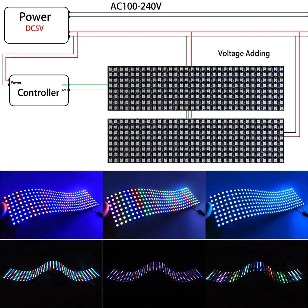 3PCS ws2812b RGB Flexible 8X8 16X16 8X32 Pixel Panel