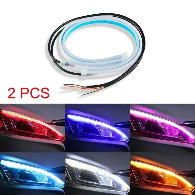 Pair Daytime Running Flexible Strip Pink Red Blue Ice