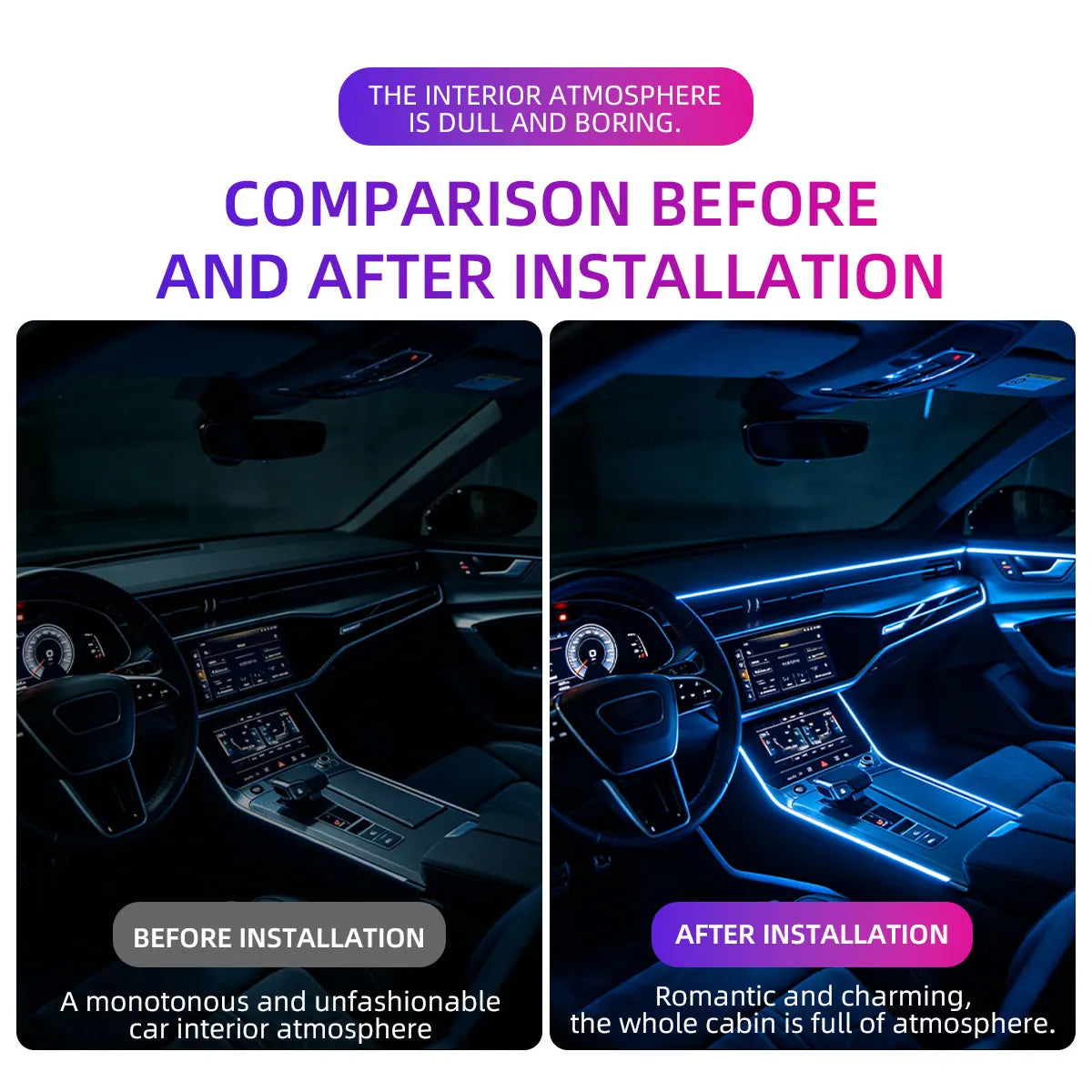 6IN1 Interior fiber-optic Ambient Atmosphere Strip APP Control