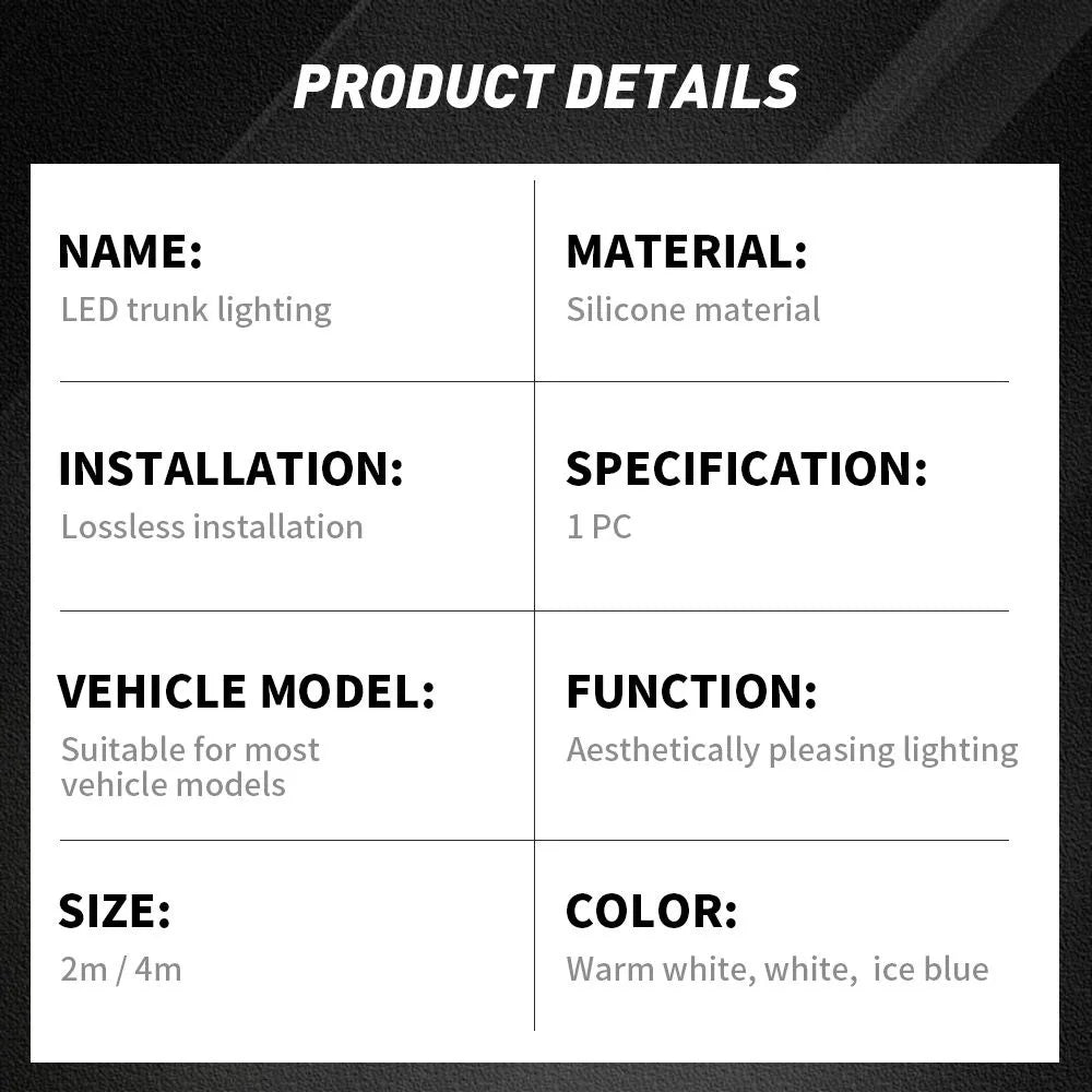12V Rear Trunk Brighten Strip White 2M 4M Modified