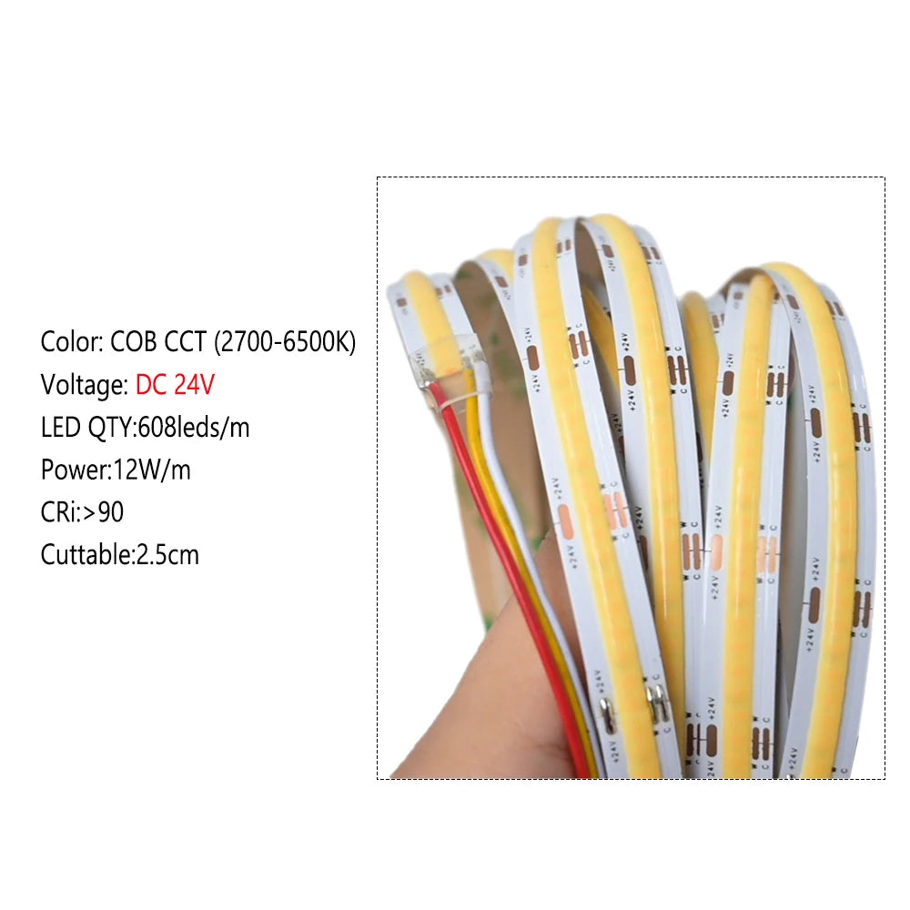 5M 10M 20M Cob Cct Strip 24V Flexible Density