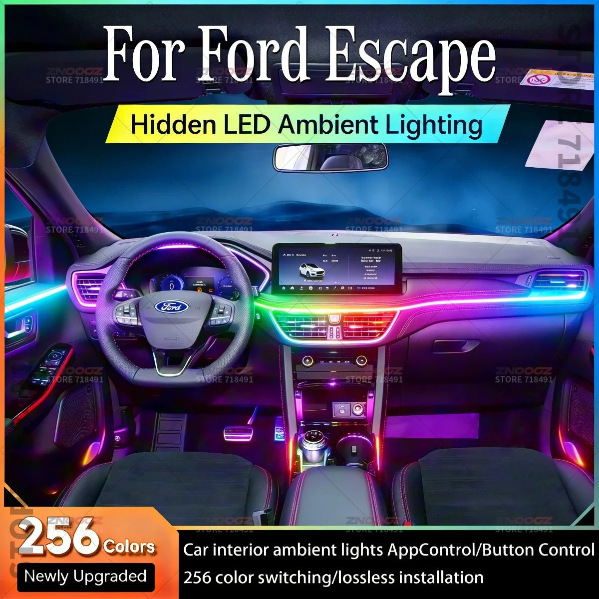 For Ford Escape 22IN1 RGB Interior Acrylic Ambient Hidden Strip