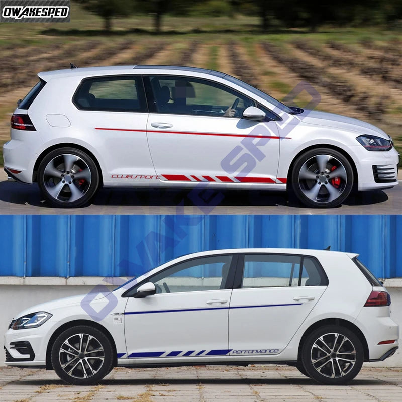 2PCS Door Side Skirt Sticker Performance Sport Stripes