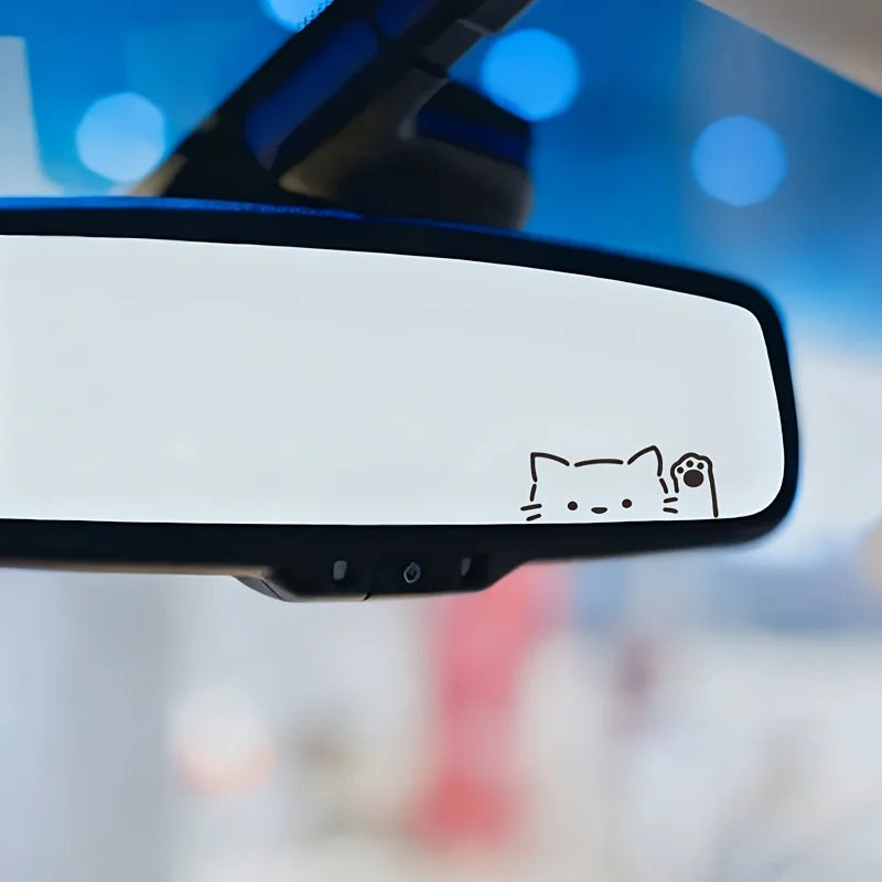 Rearview Mirror Sticker Cat Probe Beckoning Cute Body Triangular
