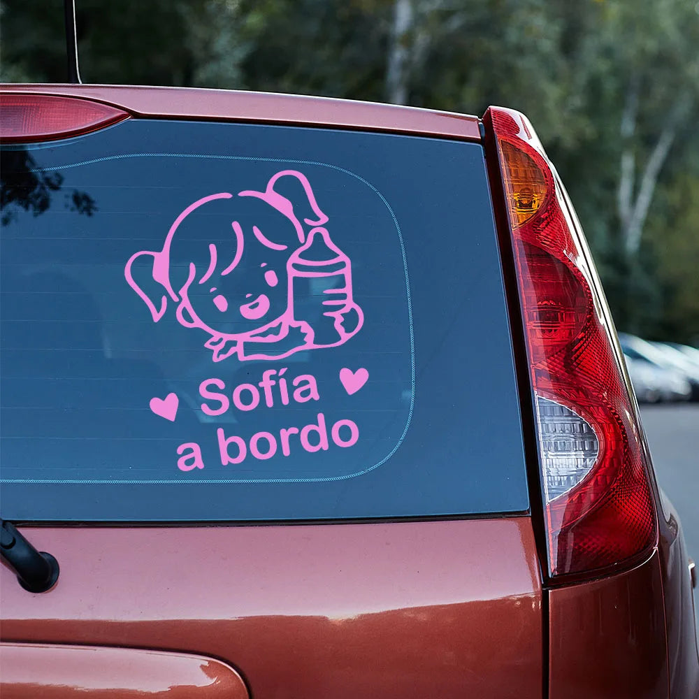 1PC Custom Spanish Name Stickers Beb A Bordo Vinyl