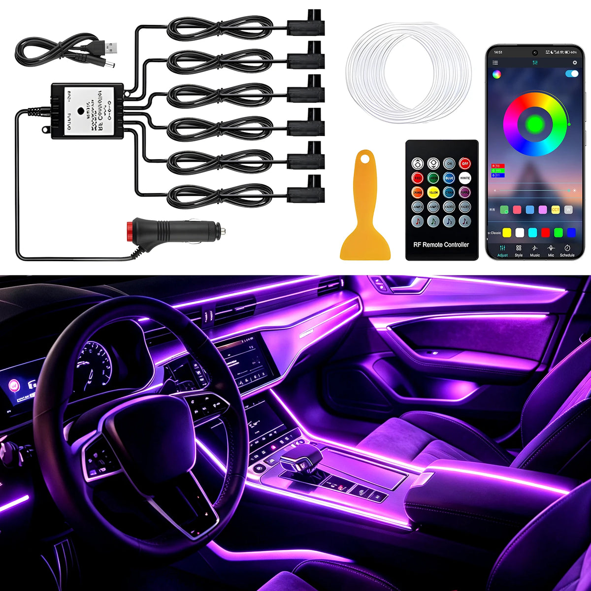 RGB Interior Ambient Kit APP Remote Control Flexible Neon