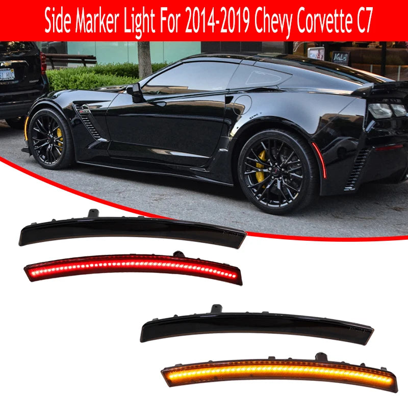 For 2014-2019 Chevrolet Corvette C7 Front Amber Rear Red Bumper