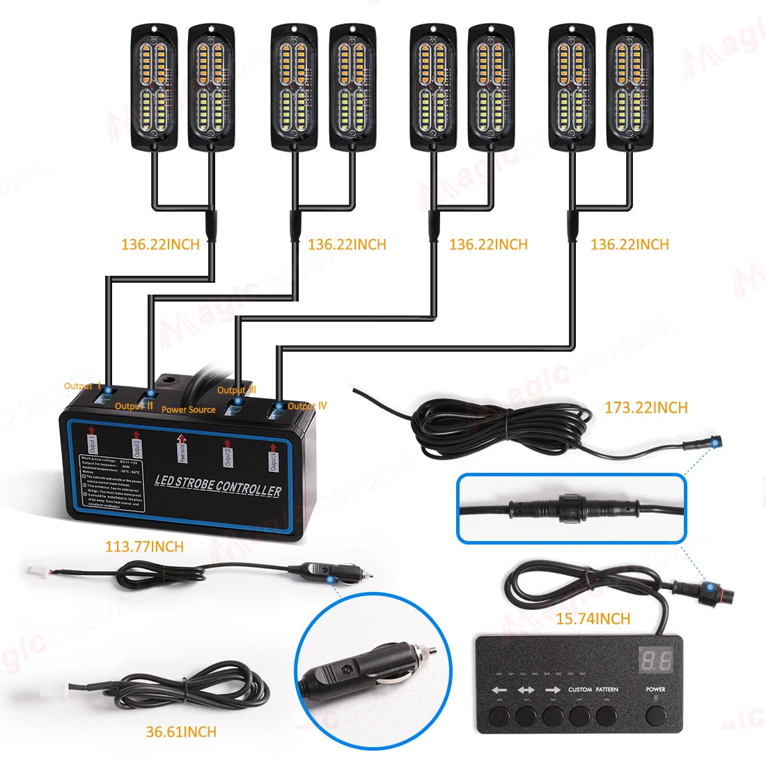 8PCS Bright Strobe Front Grill Warning Controller Fit Firefighter