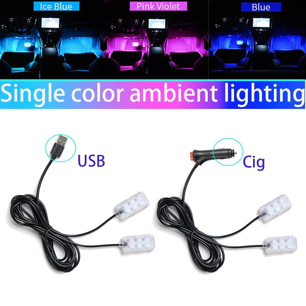 Interior Foot Atmosphere Neon Backlight USB Cigarette Lighter