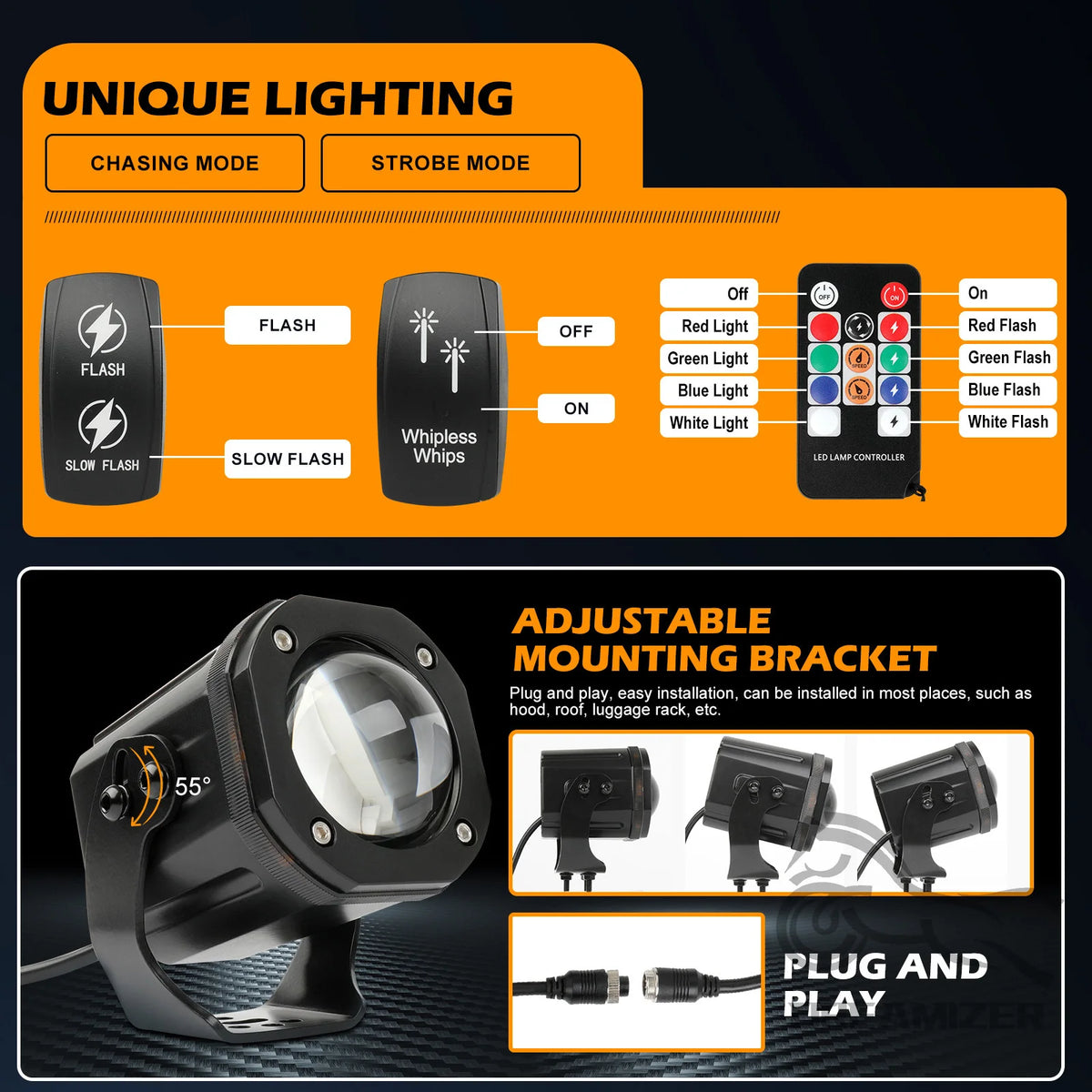 For Side By Side Whipless LED 2PCS Whip Pods Rgbw Spot Beam