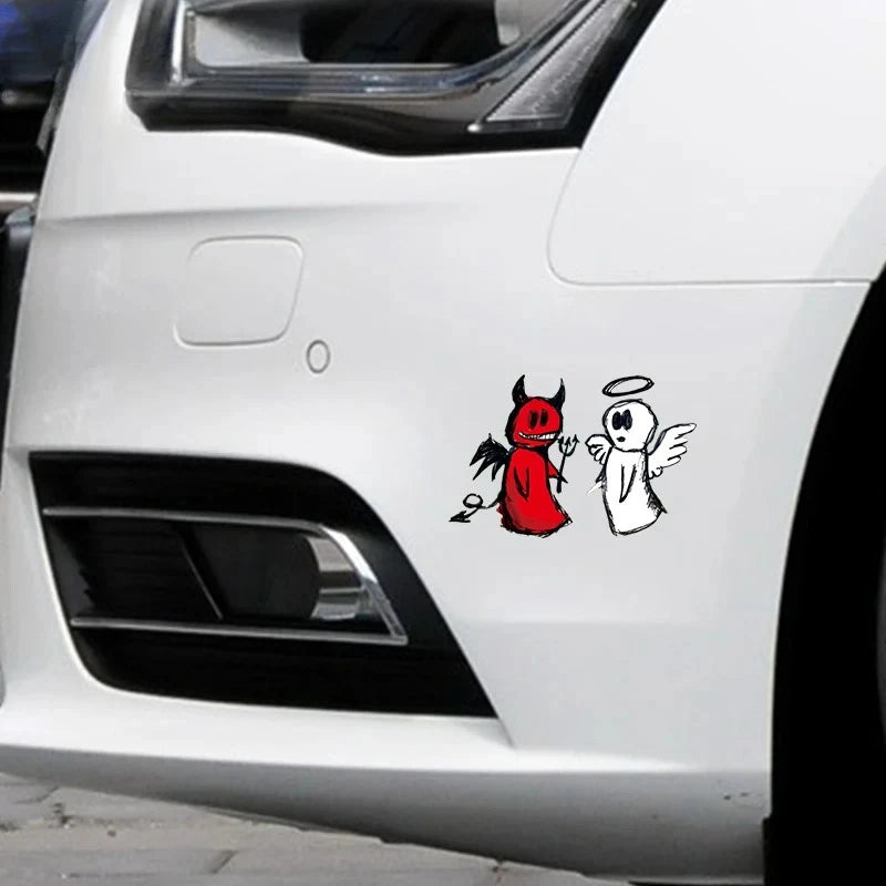 Vinyl Waterproof Hand Drawn Angel Demon Cartoon Motorcycle