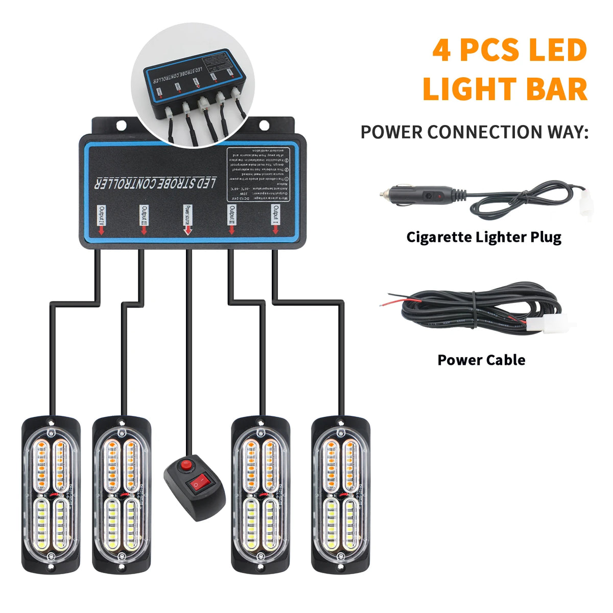 Laikes 4PCS Amber Strobe Warning Kit Controller 12-24v Waterproof