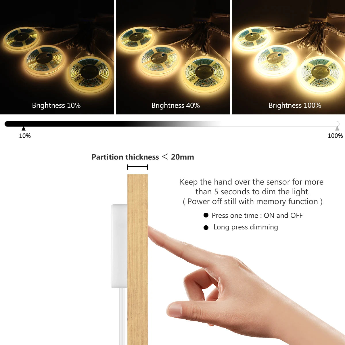 1-6pcs Cob Strip Under Cabinet Collection Display Touch Dimmer