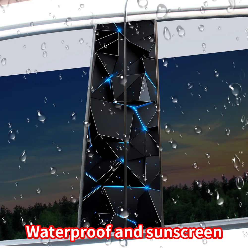 3D Geometric b-pillar Sticker Blue Tech Window Pillar Decal