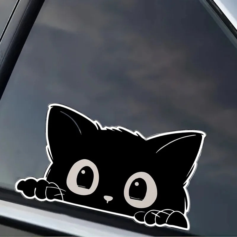 Waterproof Sticker Black Cat Peeking Eyes Anti Scratch Funny