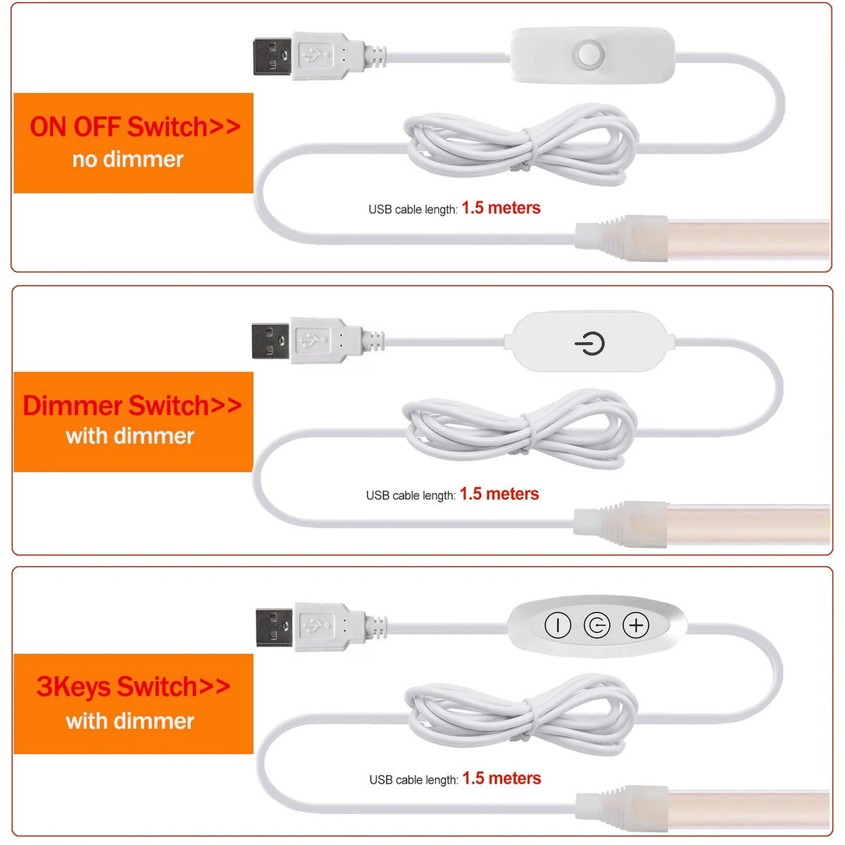 For Decor 5V USB Cob Strip On Off Touch Dimmer 3keys
