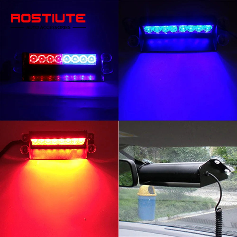 12V 8LED Strobe Warning Flashing Stroboscopes Suction Cup Plug