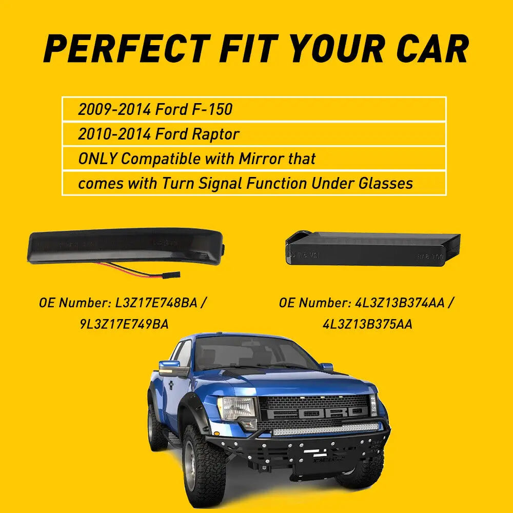 For Ford F-150 F150 2009-2014 Raptor Sequential Side Mirror Turn
