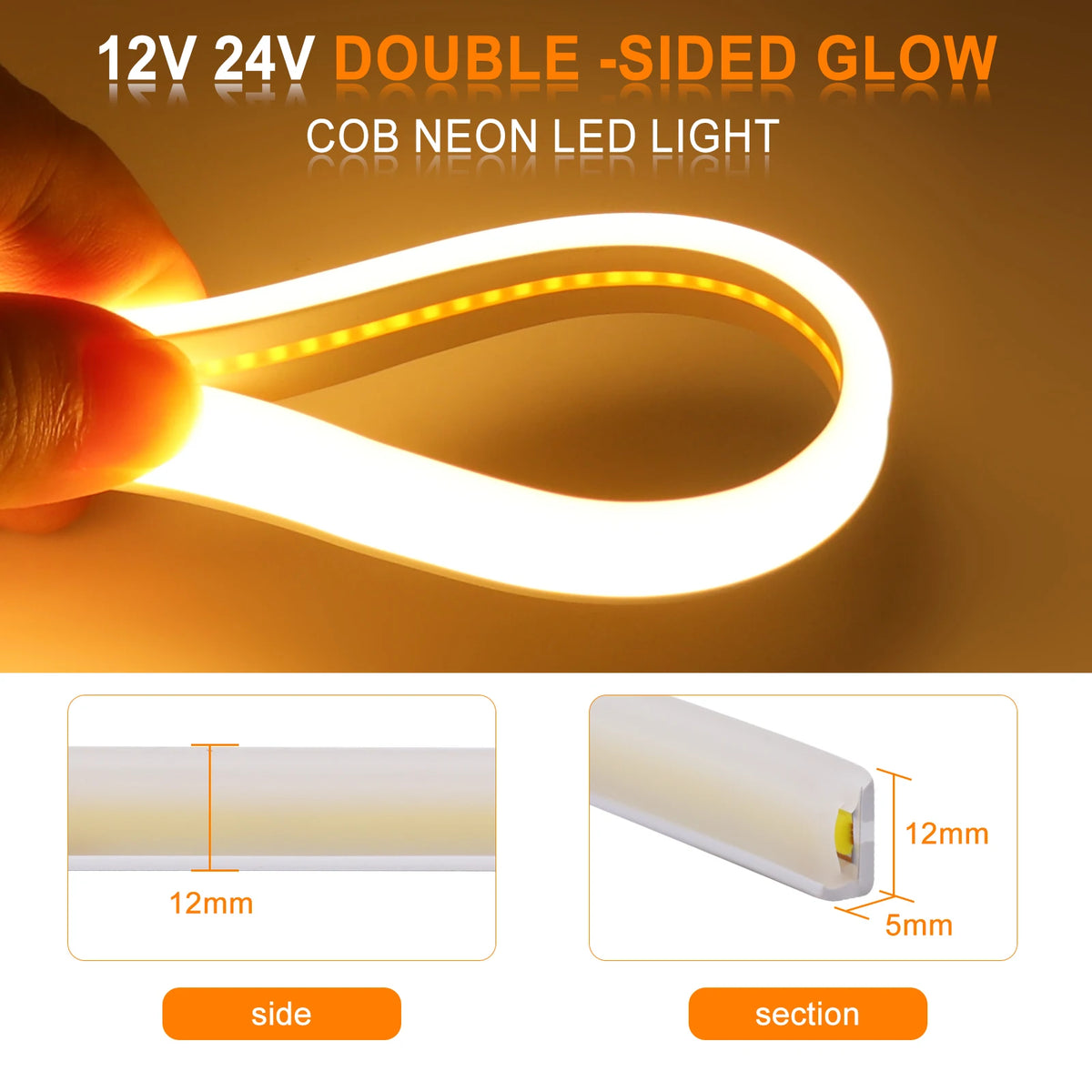 12V 24V Cob Strip Double Side Glow Waterproof Flexible