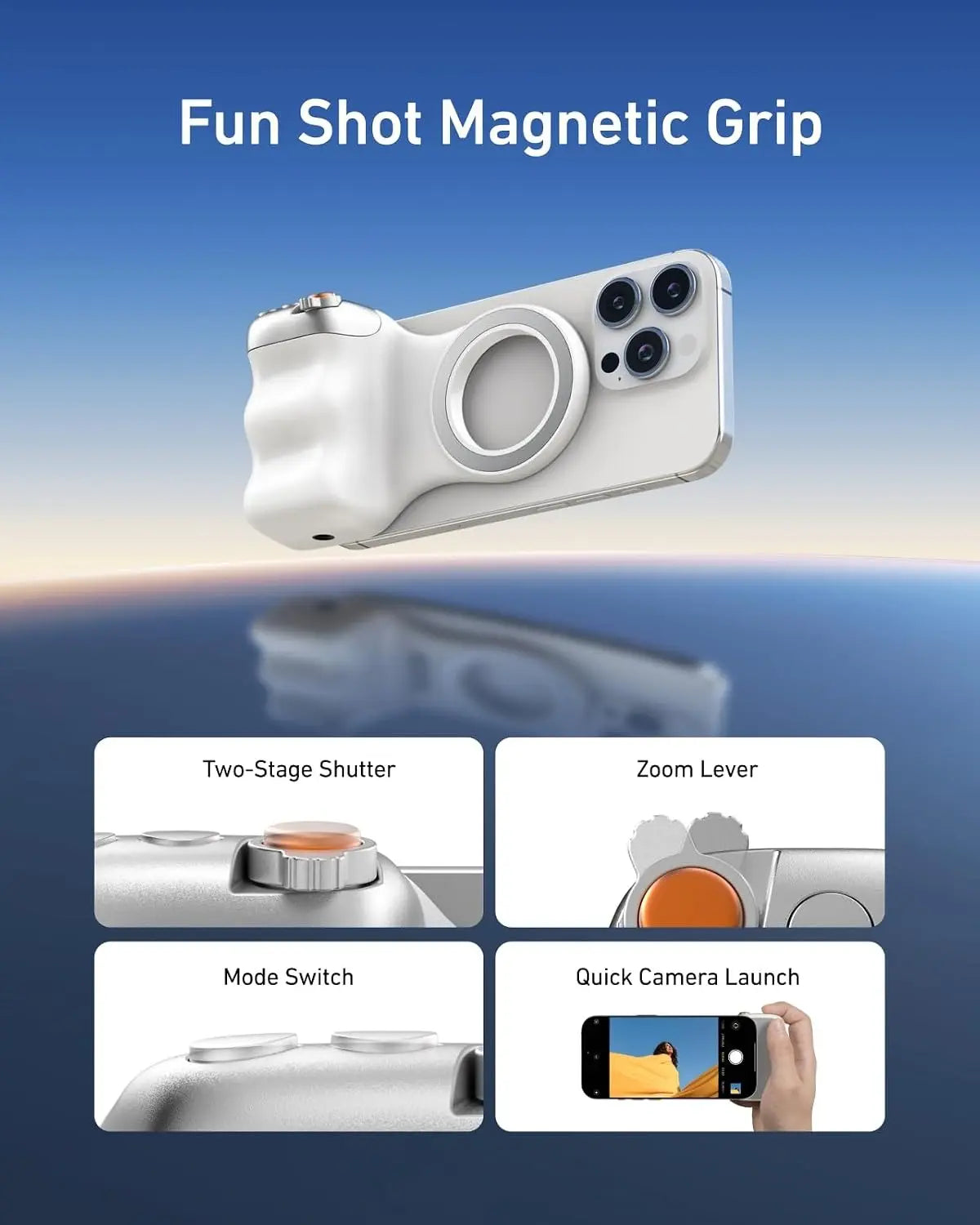 Magnetic Phone Camera Grip, Bluetooth Shutter & Zoom for iPhone & Android - Full Interior LED Upgrade Kit product photo