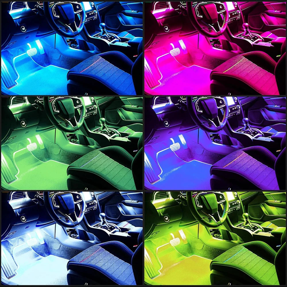 4PCS RGB Interior Atmosphere Strips USB Ambient Floor Lighting