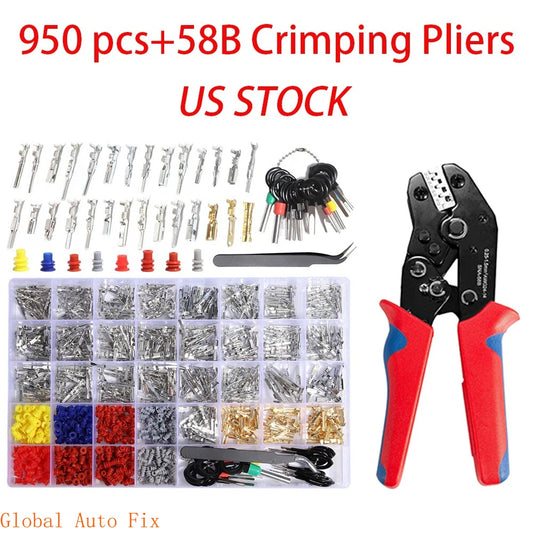 950pcs+1pc Crimping Pliers 1-3.5mm non-insulated Male Female