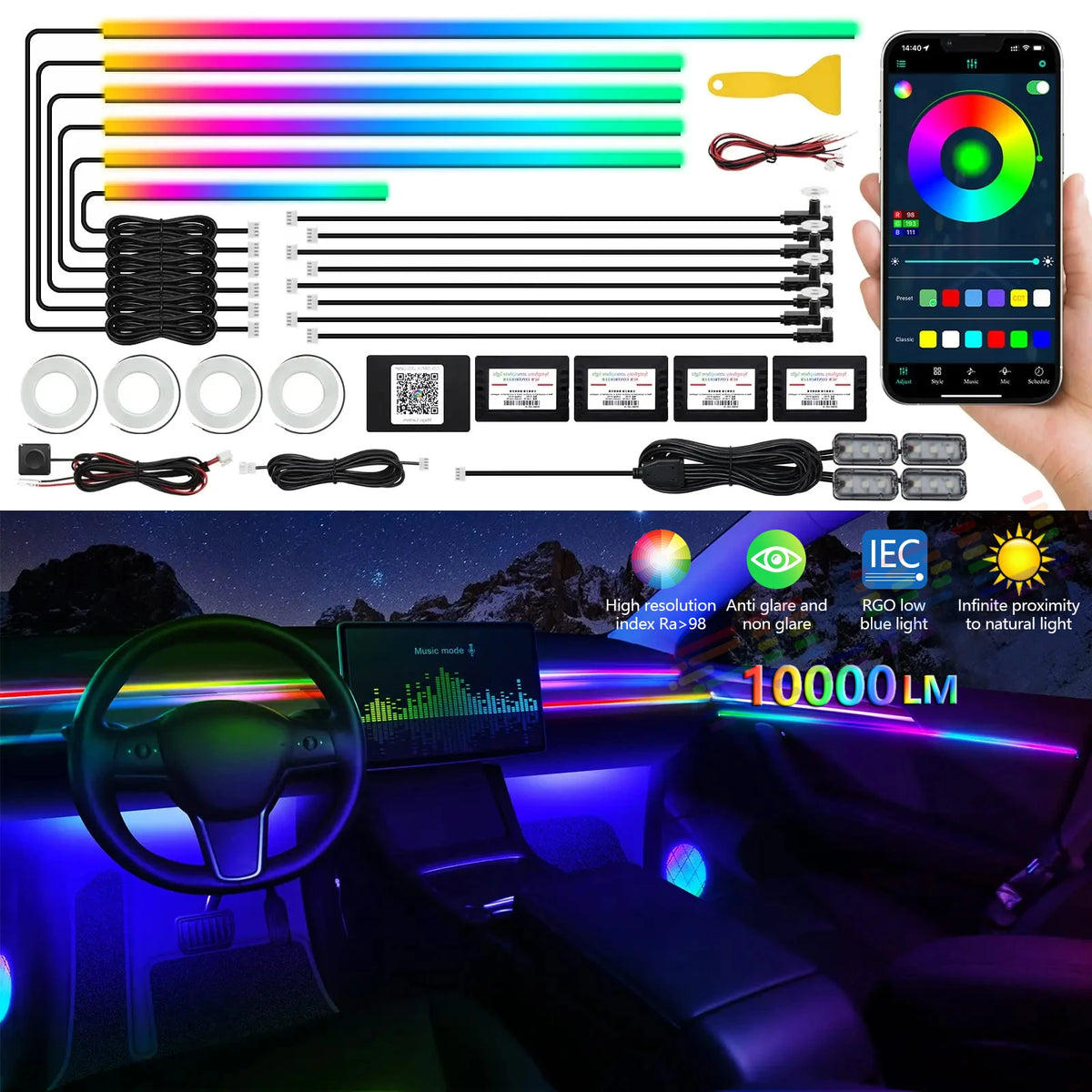 For BMW Audi Tesla Honda Toyota In Neon Lighting Ambient RGB