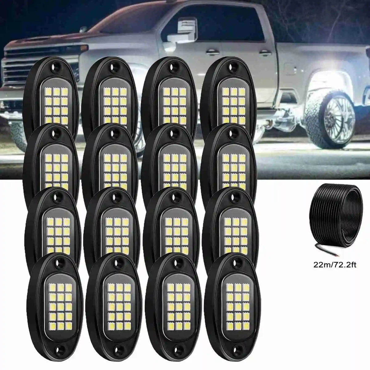 For Underglow Lighting 6000K Pure White Rock Kit Pods Extension