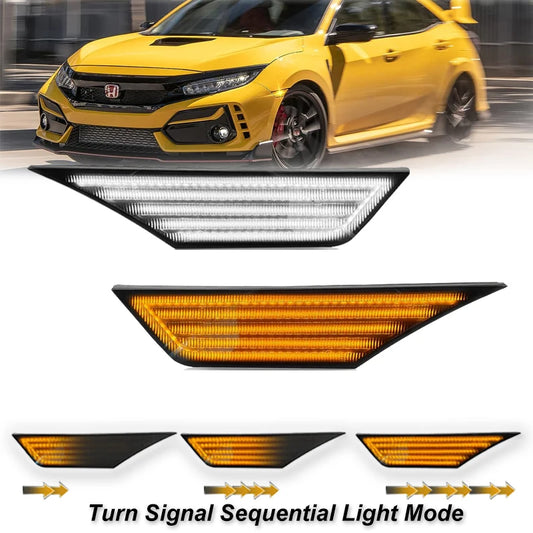 For Honda Civic 10 Gen Fender Side Marker Amber Sequential Turn
