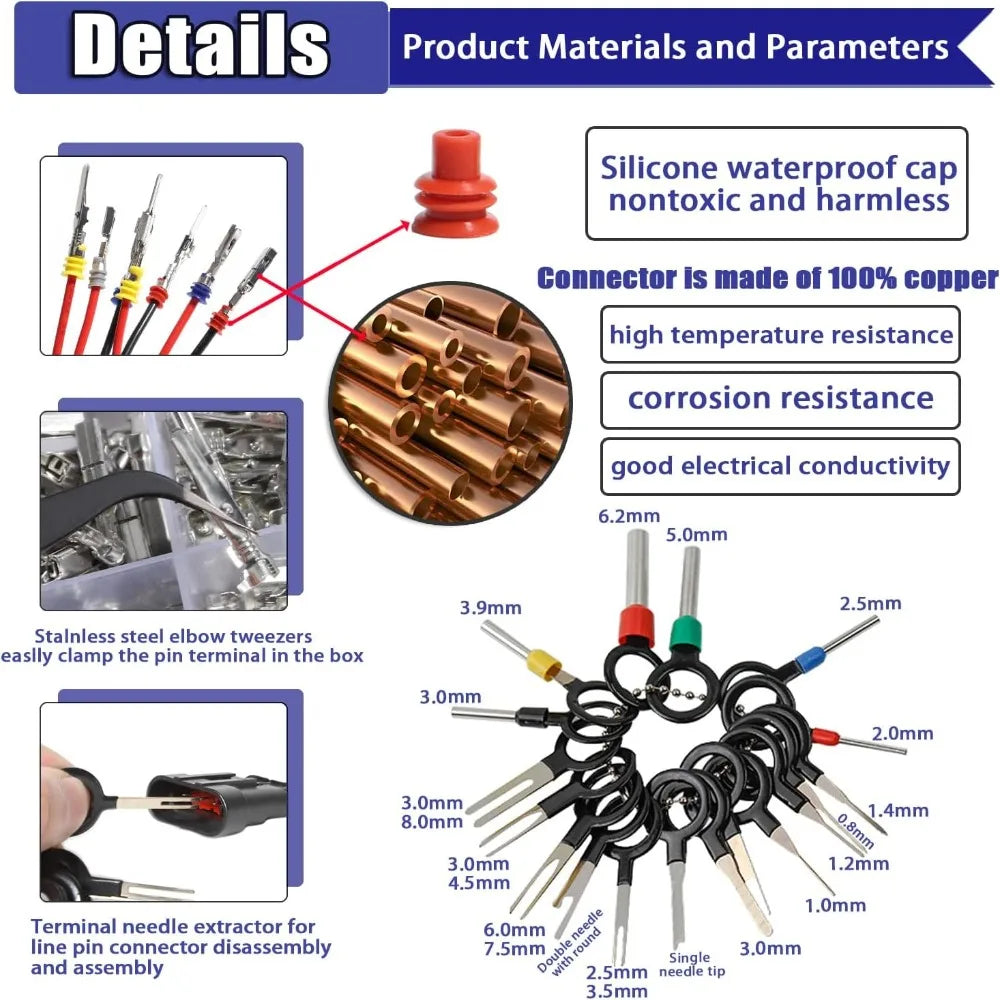 950pcs+1pc Crimping Pliers 1-3.5mm non-insulated Male Female