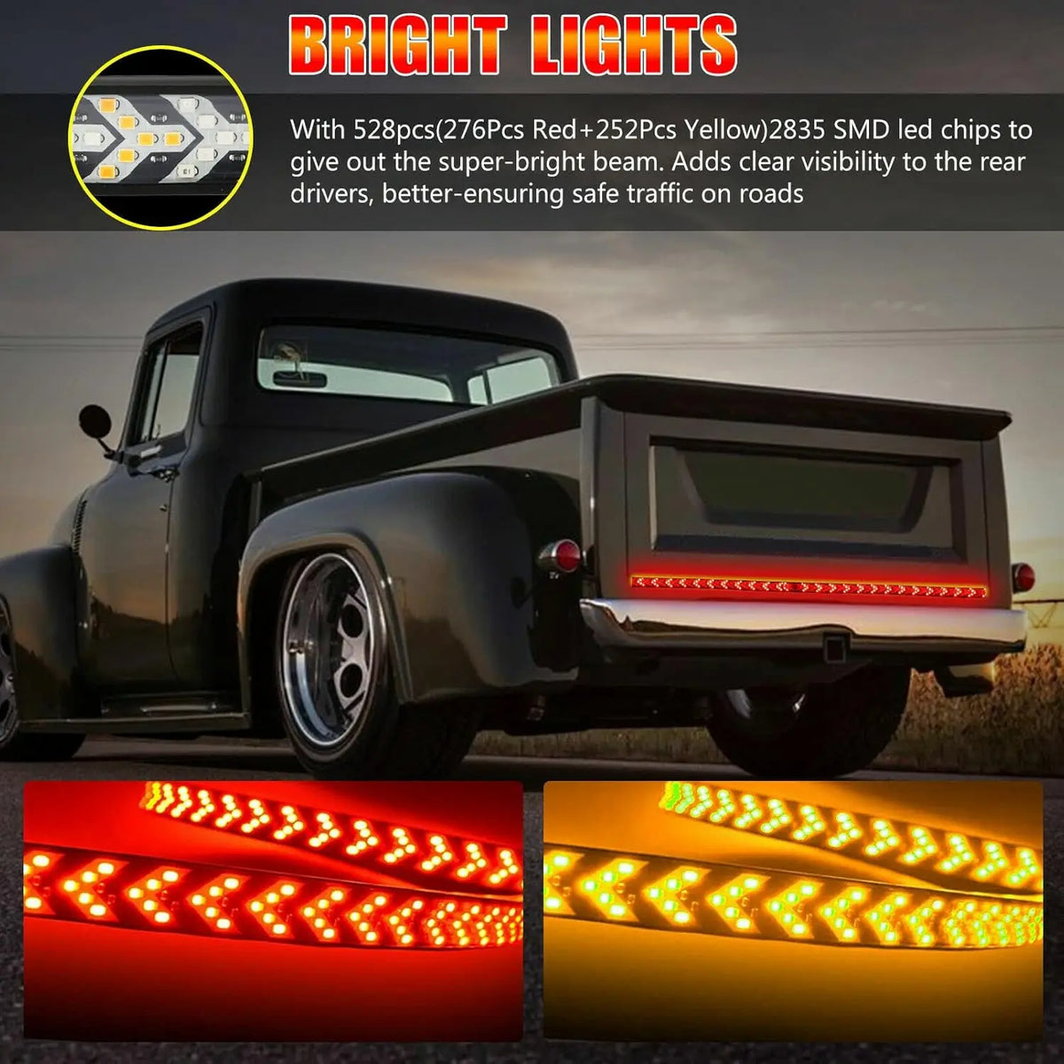 For Pickup Triple Row Tailgate Bar Function Strip Brake Running