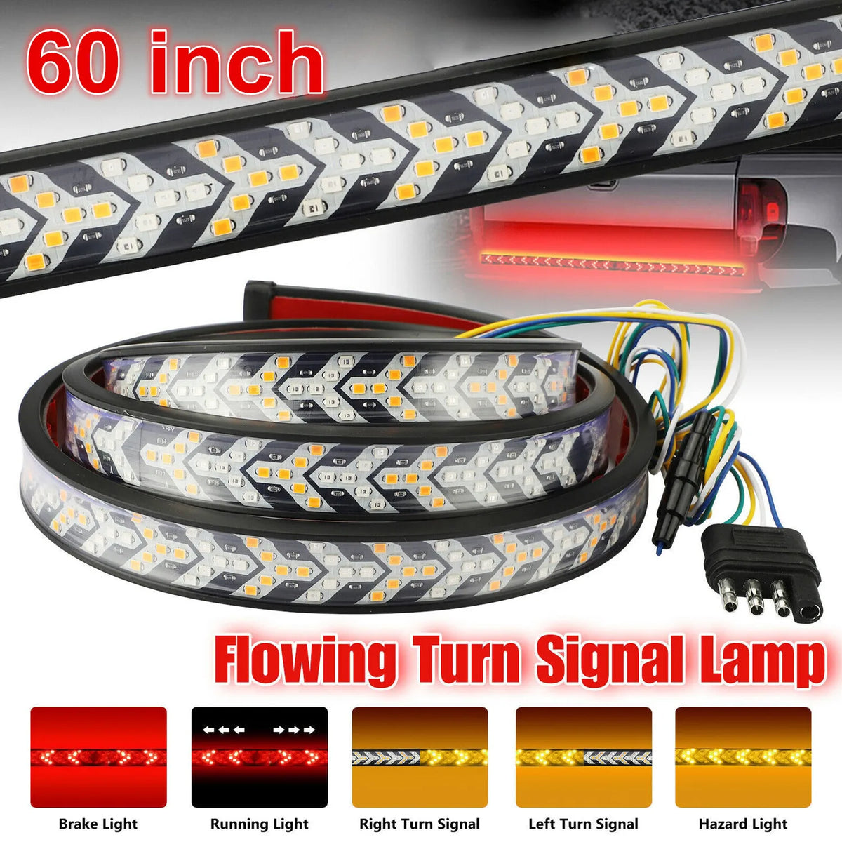For Pickup Triple Row Tailgate Bar Function Strip Brake Running
