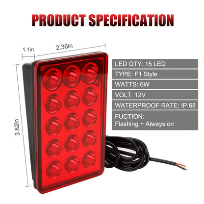 12V 15LED Brake Pilot F1 Rear Tail Flash Warning