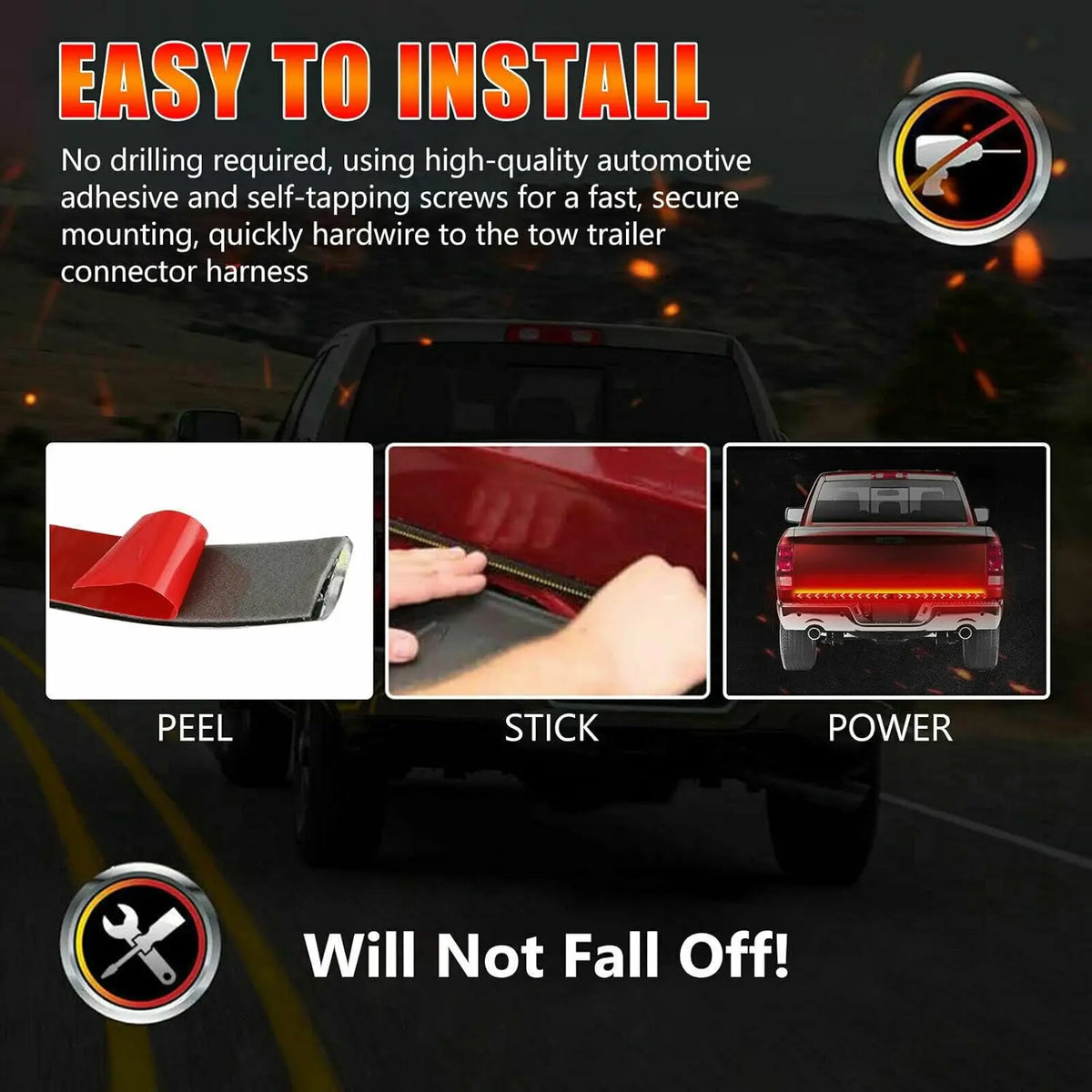 For Pickup Triple Row Tailgate Bar Function Strip Brake Running