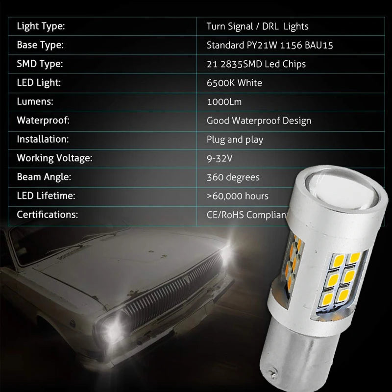 For Front Turn Signal Lights 7507 Ijdm Power Amber Yellow Error